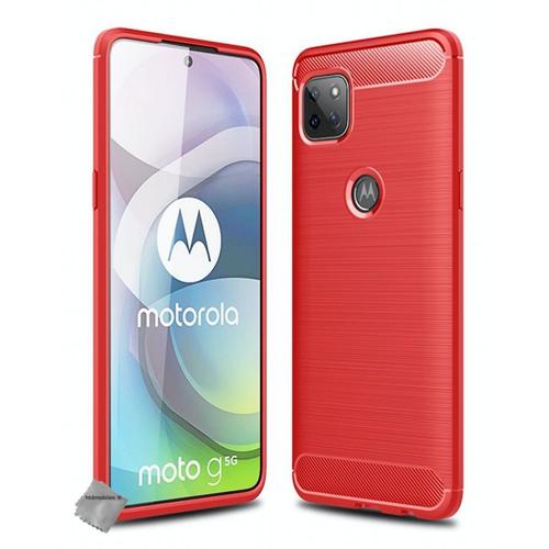 Housse Etui Coque Silicone Gel Carbone Pour Motorola Moto G 5g + Verre Trempe - Rouge