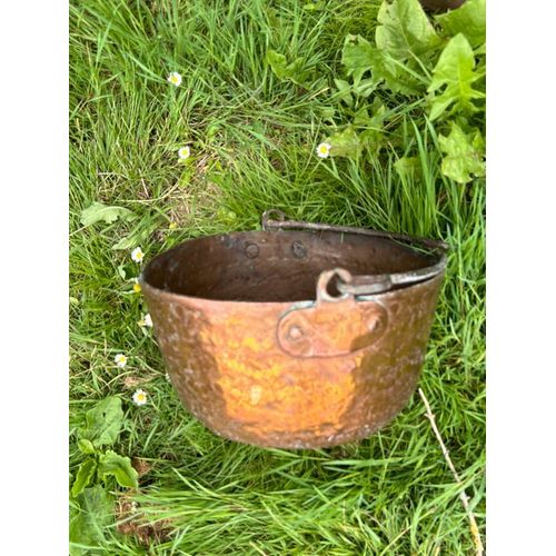 Marmite/Chaudron Ancien En Cuivre Avec Anse En Fonte