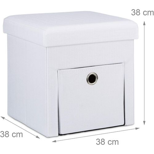 Tabouret Coffre De Rangement Pliant En Lin Blanc Helloshop26 13_0002779