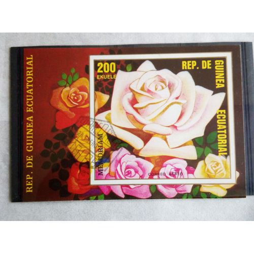 Guinée Equatoriale 1979 Mini Feuillet Un Timbre Fleur Rose Avec Obliération