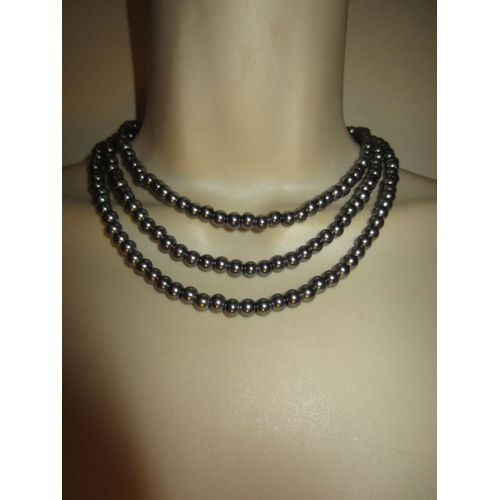Collier Multi Rangs Gris En Perles De Verre