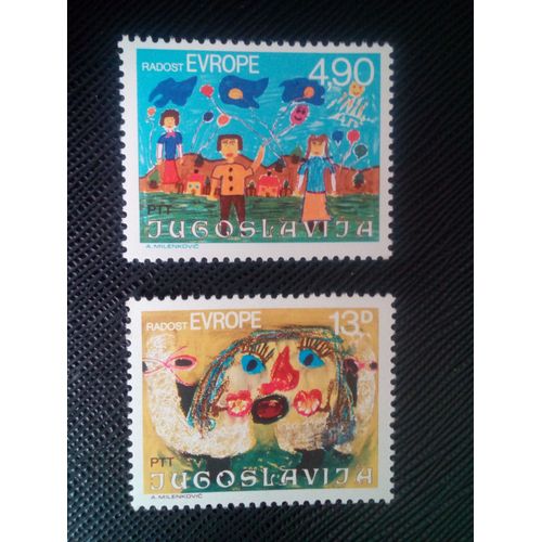 Timbre Yougoslavie Y T 1740 / 1741 Séries : Joie De L'europe , Tableaux D'enfants 1980 ( 040608 )