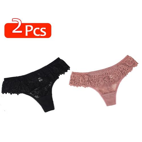 Slip Noir Et Rose Sans Couture Pour Femmes, 2 Pièces, Sous-Vêtement Sexy En Dentelle, String Respirant, Lingerie Féminine Ultra-Mince Pour Filles