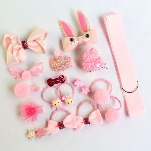 Barrettes À Clip Latéral Pour Filles, 18 Pièces, Ensemble D'ornements De Tête Pour Enfants, Bandeau En Caoutchouc, Bandeau De Princesse Rose