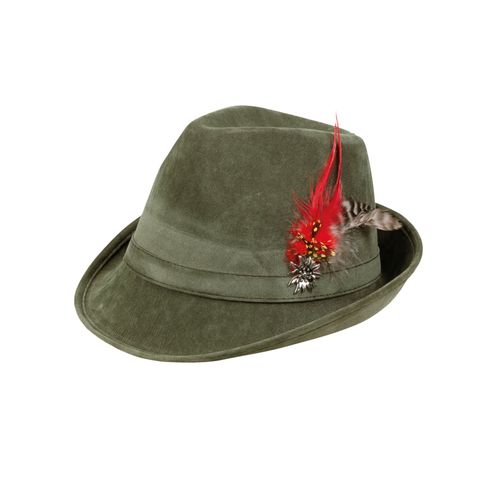 Chapeau Bavarois Vert Kaki Avec Plumes Adulte