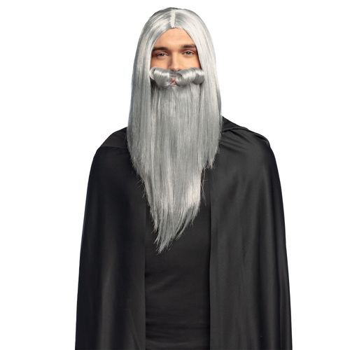 Perruque Et Barbe De Sorcier Magicien Gris Adulte