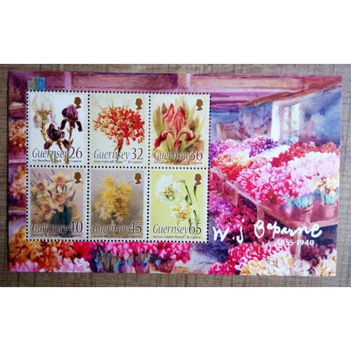 Guernesey 2005 Bloc De 6 Timbres Fleurs Peintre W.J. Caparne Neuf