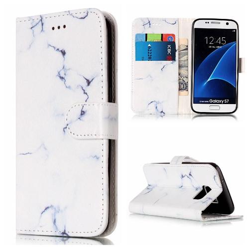 Flip Étui Pour Samsung Galaxy S7 Portefeuille En Cuir Pu Protection Complète Titulaire De Fentes Pour Cartes Motif De Marbre Magnétique - Blanc