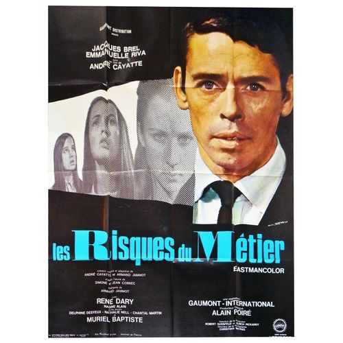 Les Risques Du Métier - Véritable Affiche De Cinéma Pliée - Format 120x160 Cm - De André Cayatte Avec Jacques Brel, Emmanuelle Riva, Nathalie Nell, Delphine Desyeux, Christine Fabrega - 1967