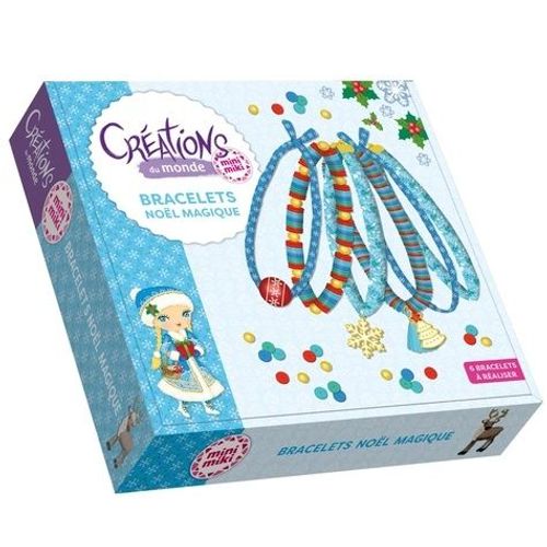 Bracelets Noël Magique Minimiki - Coffret Avec Des Perles Heishi, Des Perles Dorées, Des Fermoirs, Pompons, Charms Et Pendantifs, Des Rubans Et Cordons À Motifs, Du Fil Nylon Élastique