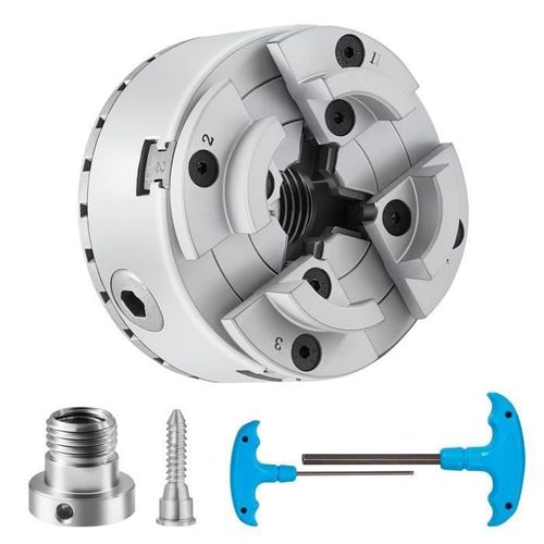 Mandrin tour a bois - VEVOR - Mandrin de Tour à 4 Mors KP2-3-4 70mm Auto-Centrage pour Meulage Fraisage,avec Clé en T et Accessoires