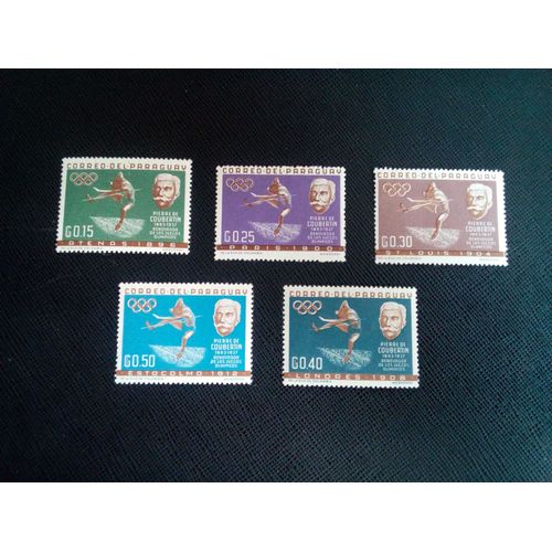 Timbre Paraguay Yt 709 A 713 Pierre De Coubertin (1863-1937), Saut En Hauteur 1963 ( 020105 )