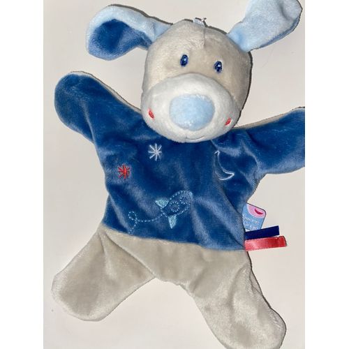 Doudou Chien Beige Bleu Sucre D'orge Doumou Fusee Lune Etoiles Peluche Bebe Naissance Soft Toy Blue Dog