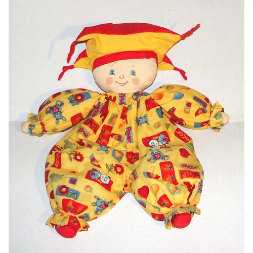 Peluche Lutin Clown Menestrel Corolle Vintage 1997 Doudou Poupée De Chiffon Grand Format Tissus Décoré 51 Cm