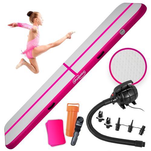 Physionics® Tapis De Gymnastique Gonflable - 10 Cm Épais, Pompe À Air Et Kit De Réparation, 800/100/10 Cm, Rose - Tapis De Sol