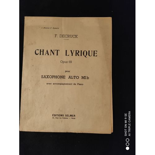 Chant Lirique Opus 69 Pour Saxophone Alto Mi B