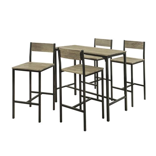 Sobuy® Ogt14-N Set De 1 Table + 4 Chaises Ensemble Table De Bar + 4 Tabourets De Bar Avec Repose-Pieds Table Mange-Debout Table Haute Cuisine