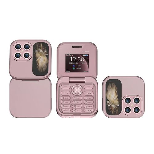 Rainbuvvy i17 Mini petit telephone pliable 1.77 pouces ecran FM Radio lampe de poche MP3 double SIM 2G fonction telephone pour enfants cadeau rose
