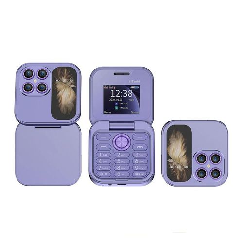Rainbuvvy i17 Mini petit telephone pliable 1.77 pouces ecran FM Radio lampe de poche MP3 double SIM 2G fonction telephone pour enfants cadeau violet