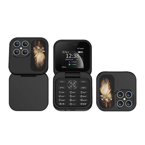 Rainbuvvy i17 Mini petit telephone pliable 1.77 pouces ecran FM Radio lampe de poche MP3 double SIM 2G fonction telephone pour enfants cadeau noir