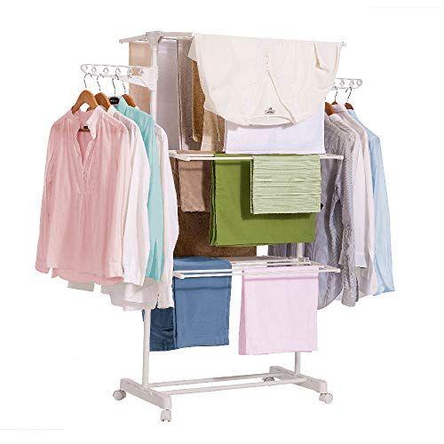 Étendoir Linge Interieur Pliable, Etendage à Linge, Séchoir à linge sur 3  Niveaux à 4 Roues, Étendoir à Vêtements avec Ailes Pliantes, Stockage