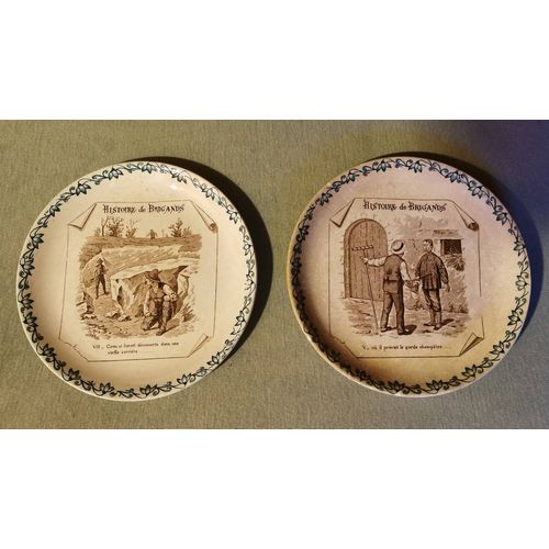 2 Assiettes Parlantes. Digoin Sarguemines. Histoire De Brigands.