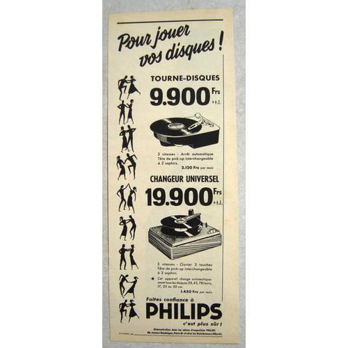 Publicité Papier - Tourne-Disques Philips De 1957
