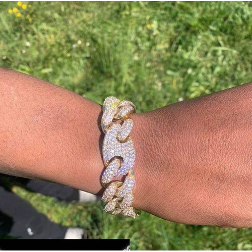 Gros Bracelet Glacé 8 Pouces Couleur Or Hip-Hop Rap Dds