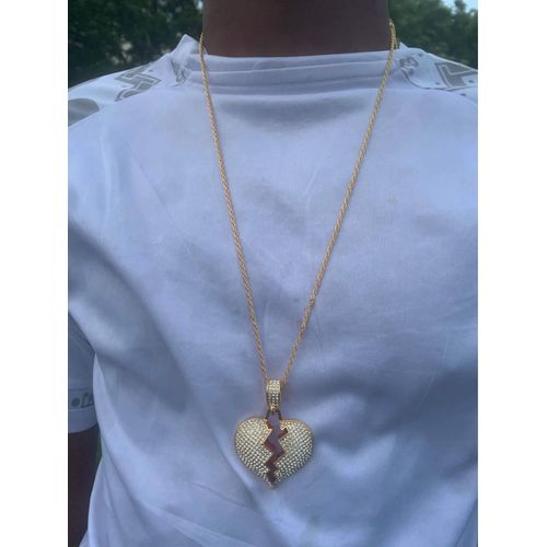 Pendentif Coeur Brisé Couleur Or 24 Pouces Hip-Hop Rap Dds