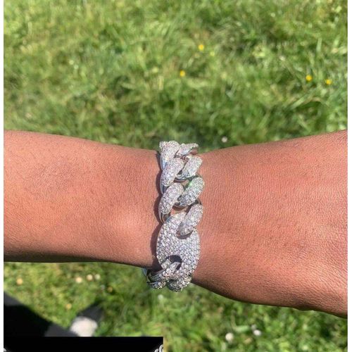 Gros Bracelet Glacé 7 Pouces Couleur Argenté Hip-Hop Dds