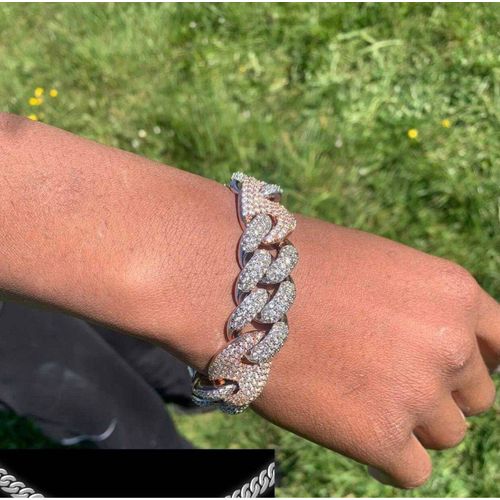 Gros Bracelet Glacé 8 Pouces Couleur Argenté/Rose Rap Dds