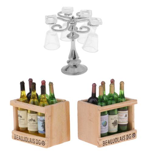 1/12 Miniatures Champagne des bouteilles de bière & Argent Gobelet Support Avec 