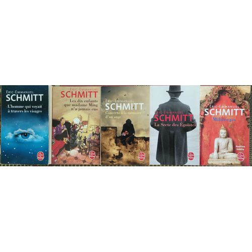 5 Livres De Eric-Emmanuel Schmitt: L'homme Qui Voyait À Travers Les Visages, Les Dix Enfants Que Madame Ming N'a Jamais Eu, Concerto À La Mémoire D'un Ange, La Secte Des Égoistes, Milarepa. (Poche)
