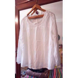 Blouse Blanche Ample Col Rond Avec Perles Cousues 44 Xxl Damart Neuve.