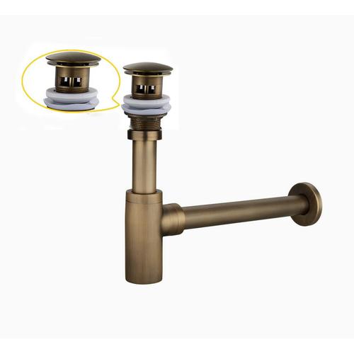 Siphon lavabo cylindrique avec bonde trop-plein en bronze