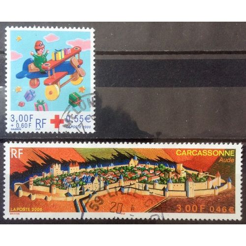 Cité De Carcassonne 3,00 (Très Joli N° 3302) + Croix Rouge 2000 - Avion Jouet Volant 3,00+0,60 (Très Joli N° 3362) Obl - France Année 2000 - Brn83 - N32860