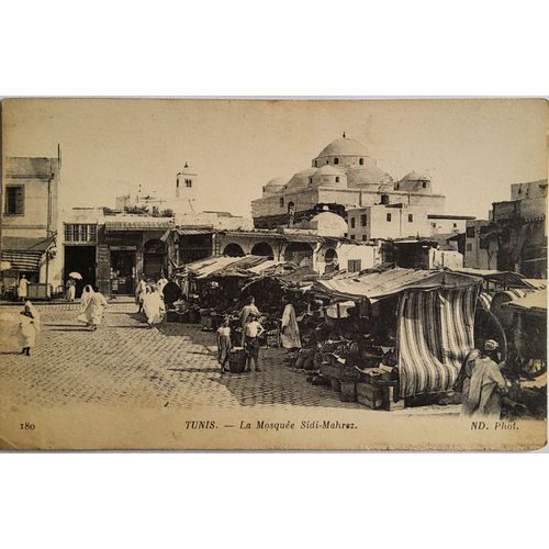 Carte Postale Ancienne, Tunisie,Tunis, Souk, Marché, Mosquée Sidi-Mahrez