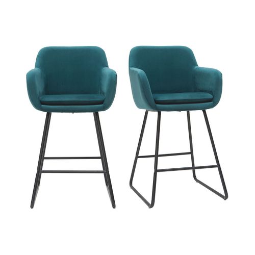 Tabourets De Bar En Velours Bleu Pétrole H65 Cm (Lot De 2) Amika