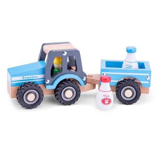New Classic Toys - Tracteur Avec Remorque Bois - Lait De Bidon