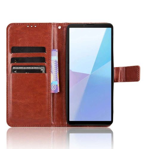 Housse Pour Sony Xperia 10 Vi - Etui Coque Pochette Portefeuille + Verre Trempe - Marron