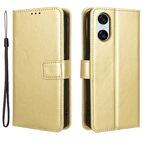 Housse Pour Sony Xperia 10 Vi - Etui Coque Pochette Portefeuille + Film Ecran - Or