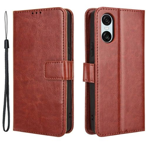 Housse Pour Sony Xperia 10 Vi - Etui Coque Pochette Portefeuille + Film Ecran - Marron