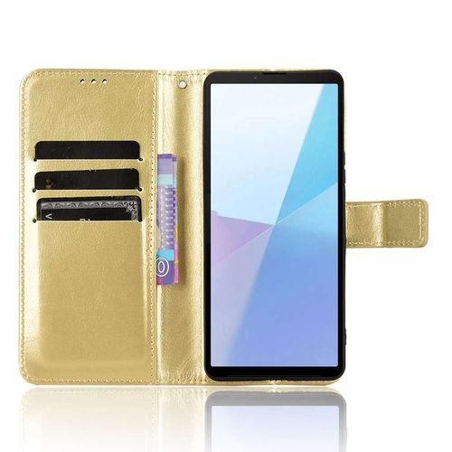 Housse Pour Sony Xperia 10 Vi - Etui Coque Pochette Portefeuille + Verre Trempe - Or