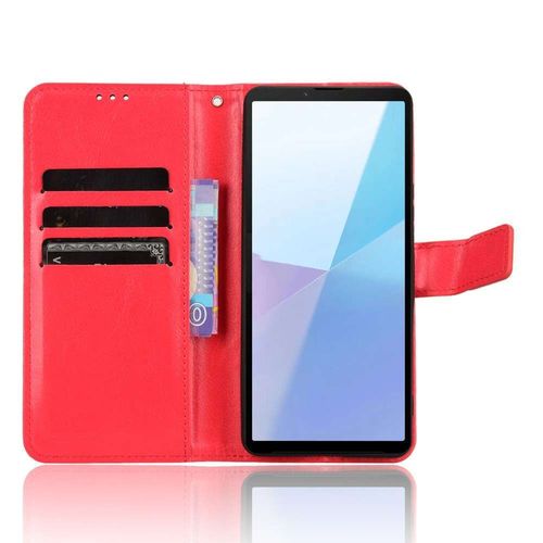 Housse Pour Sony Xperia 10 Vi - Etui Coque Pochette Portefeuille + Verre Trempe - Rouge