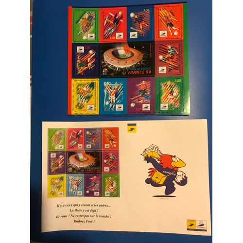 Bloc Feuillet 19, France 98, Coupe Du Monde Football 1998, Feuillet Et Fiche Cartonnée Du Calendrier Des Matchs Édité Par La Poste - Gomme Intacte