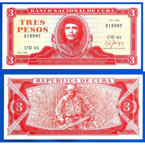 Cuba 3 Pesos 1988 Neuf Che Guevara Peso Billet
