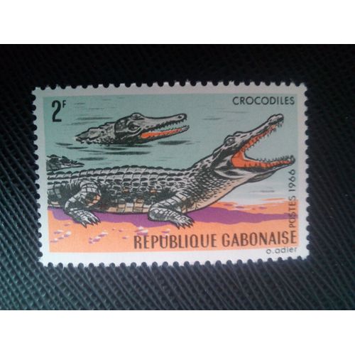 Timbre Gabon Y T 203 Crocodile À Museau Fin (Crocodylus Cataphractus) 1967 ( 060608 )