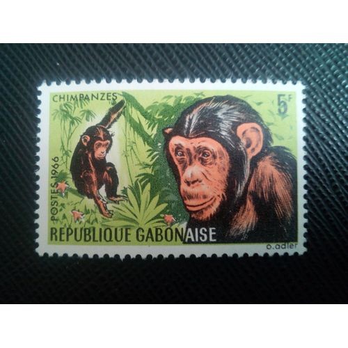 Timbre Gabon Y T 205 Chimpanzé Commun (Pan Troglodytes) 1967 ( 060608 )