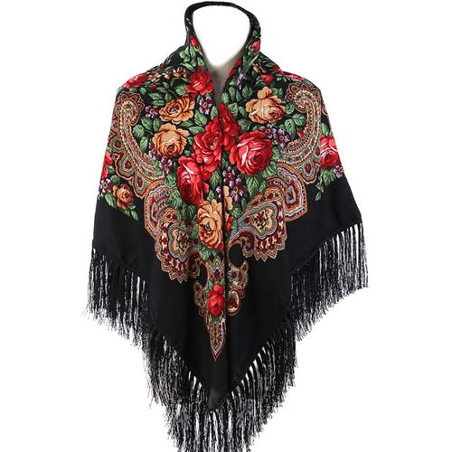 Écharpe Traditionnelle Pour Femme Avec Pompons - Châle Rétro - Imprimé Floral