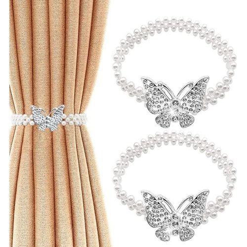 2 Pcs Embrasse Rideau Moderne Attache De Rideaux Pour Rideaux Embrasse Rideaux Blanc Accessoires Décoration Avec Butterfly Et Perles Design Pour La Maison Bureau Restaurant Décoration